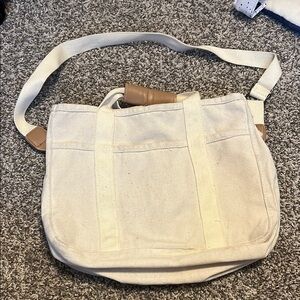 Tan and Cream Messenger Bag with Durable Canvas